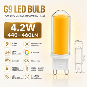หลอดไฟ LED COB G9 4.2W 440-460LM AC 120V/230V ปรับความสว่างได้ 360 องศา  วัสดุแก้ว ได้รับมาตรฐาน ETL CE RoHS อายุการใช้งาน 15000 ชั่วโมง รับประกัน 2 ปี เหมาะสำหรับโคมไฟระย้า - Product Image 5