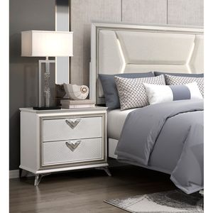 Muebles de dormitorio modernos de lujo DB, acabado blanco antiguo, de 2 cajones mesita de noche, madera maciza ensamblada para uso en apartamentos - Product Image 5