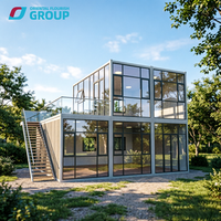 Casa Contenedor Prefabricada Modular Móvil de 2 Pisos con Ventanas de Vidrio y Balcón, Alojamiento de Acero