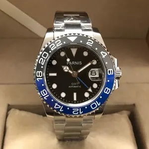 Relógio Masculino Automático Mecânico Fashion Parnis 40mm com Bezel Preto e Azul, Caixa de Metal, Vidro de Cristal de Safira GMT - Product Image 1