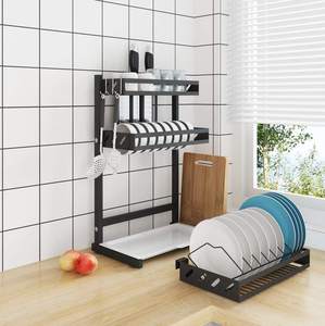 Scolapiatti a <span class=keywords><strong>3</strong></span> Ripiani con Cestello Portafrutta e Verdura, Vassoio di Drenaggio e Portaposate da Parete - Product Image 6