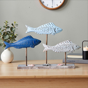 <b>Retro</b> 3D Fish Ornament Wood Coastal <b>Decor</b> Multi Piece Set Living Room Display - Product Image 1