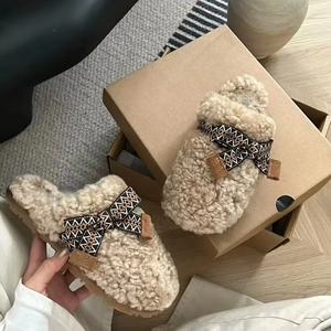 Chaussons UGGs tendance, avec un grand nœud en laine bouclée, confortables et chauds, pour femmes, avec fonction de massage - Product Image 2
