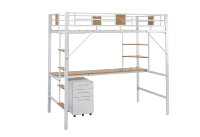 Lit superposé moderne en métal pour adultes, taille Queen, avec bureau, étagère, style capitonné doux, pour dortoir universitaire, école, appartement, meubles