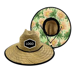 Toptan özel promosyon unisex güneş geniş ağız dokuma uv güneş donatılmış balıkçılık saman cankurtaran şapka özel logo ile erkekler için