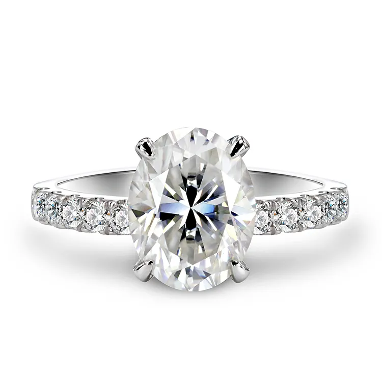 10k or blanc moissanite anneaux bijoux femmes taille ovale 2 carats D couleur VVS moissanite diamant bagues de mariage