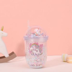 แก้วน้ำแบบมีฝาปิดทรงกลม ขนาด 450 มล. ลายยูนิคอร์นแฟนตาซี  แบบสองชั้น ใส  พร้อมหลอดดูด และเม็ดโฟมสีพาสเทล  สามารถนำกลับมาใช้ใหม่ได้ - Product Image 2