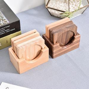 Posavasos de madera maciza con forma cuadrada, alfombrillas aislantes del calor para juego de té, manteles individuales - Product Image 1