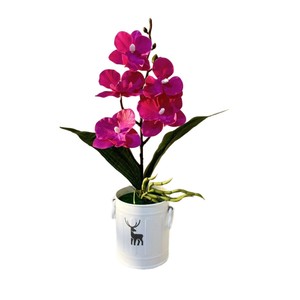 Orchidée Phalaenopsis artificielle 32 cm, pot à motif cerf, plante en pot pour la décoration de la maison et des hôtels - Product Image 5