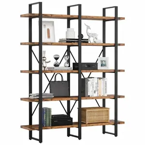 Vintage Wall Furniture Open Ladder Steel Book Shelf Horizontal Metal Bookcase Rack Doubled Size Wood School Library Bookshelf