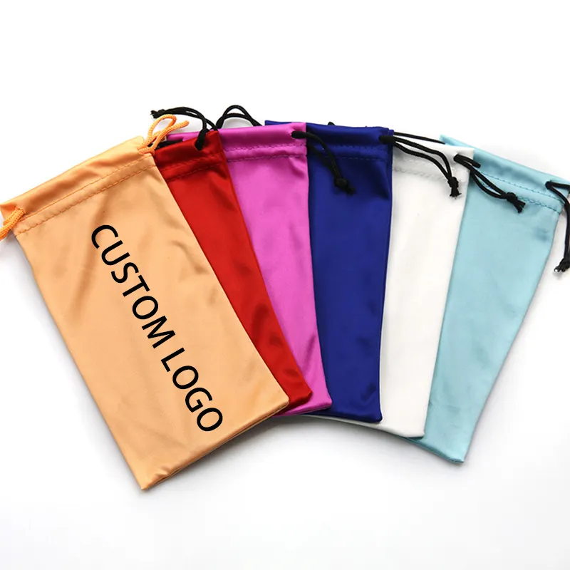 Customized Logo Woman Microfiber Glass Sun Glasses Cleaning Cloth Bag Pouch With Hook