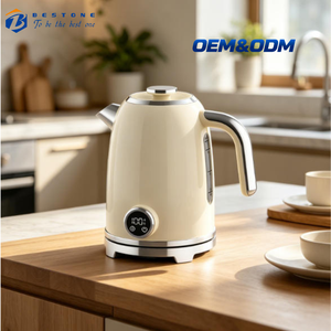 Bouilloire électrique 1,7 L avec indicateur de température, bouilloire à thé électrique à ébullition rapide, bouilloire à eau chaude en acier inoxydable de style rétro - Product Image 1