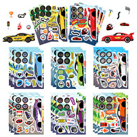 Autocollants muraux interactifs parent-enfant en PVC acrylique, 8 pièces, pour montage de voiture de course DIY, puzzle éducatif, dessin animé, imperméables