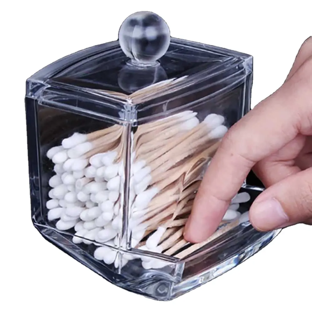 Kotak Penyimpanan Penyeka Katun Kotak Penyimpanan Desktop untuk Sampel Kosmetik Lipstik Katun Bantalan Kristal Akrilik Transparan