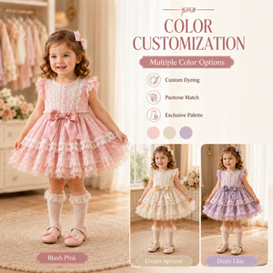 Robe de princesse pour fillettes, col rond à volants, collection automne-printemps, vente en gros de vêtements pour enfants, robes de fête pour enfants, style espagnol - Product Image 5