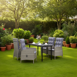 Set da Pranzo da Giardino in Rattan Grigio per 4 Persone, Arredamento da Esterno Resistente alle Intemperie, Design Contemporaneo - Product Image 2