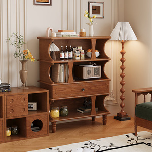 My Nest Vintage <b>Solid</b> <b>Wood</b> <b>Bookcase</b> 22mm Thickness Freestanding Storage Cabinet Living Room Display Shelf - Product Image 2