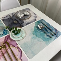 Set de table carré en cuir motif marbre style nordique occidental, résistant à la chaleur, isolant, imperméable, anti-brûlure, épais