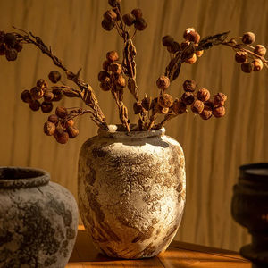 عتيق ريفي مصنوع يدويًا من الفخار والطين أصيص زهور بورسلين مزهرية سيراميك لديكور المنزل مع طلاء غير لامع لسطح الطاولة - Product Image 5