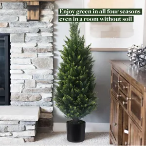 36inch Green Artificial Topiary Cedar Tree Plant For Home Indoor And Outdoor Front Porch Decoration