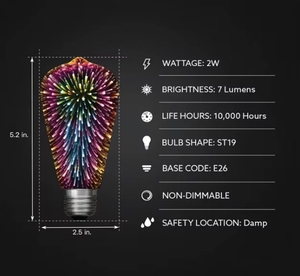 Lâmpada LED 3D Efeito Fogos de Artifício <span class=keywords><strong>Base</strong></span> E26 SMD LED com Controle Remoto para Jardim Design Prisma ST19 Multicolorida 1 Unidade - Product Image 2