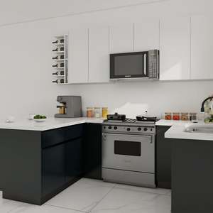 SANTOPOVA Custom Modular Kitchen <b>Cabinet</b> L-Shaped Built-In Appliances Flat-Panel <b>Doors</b> Made Durable Melamine Board MDF - Product Image 2