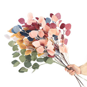 Bouquet de feuilles d'eucalyptus artificielles en soie, haute simulation, pour décoration intérieure et mariage, couleurs : violet, rose, bleu, vert, jaune, blanc - Product Image 1