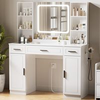 Meubles de chambre à coucher blancs de style moderne Coiffeuse à panneaux de bois éclairée par LED avec rangement en option pour l'appartement