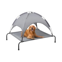 Grand lit de luxe de haute qualité pour chien Lit surélevé en bois massif pour animaux de compagnie avec baldaquin aspect lin Vente en gros Canapé-lit pour chien en polyester