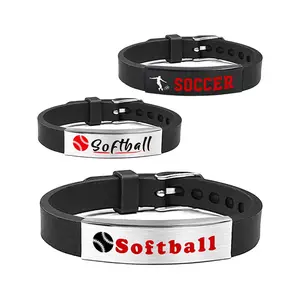 Ywganggu Personnalisez les bracelets en silicone Jeu de balle en argent brossé Bracelet d'impression Uv de sport réglable en acier inoxydable