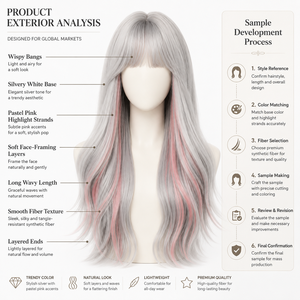 Perruque synthétique ondulée <span class=keywords><strong>blond</strong></span> platine avec mèches roses et franges, résistante à la chaleur, haute densité, ajustable, pour femme, vente en gros - Product Image 3