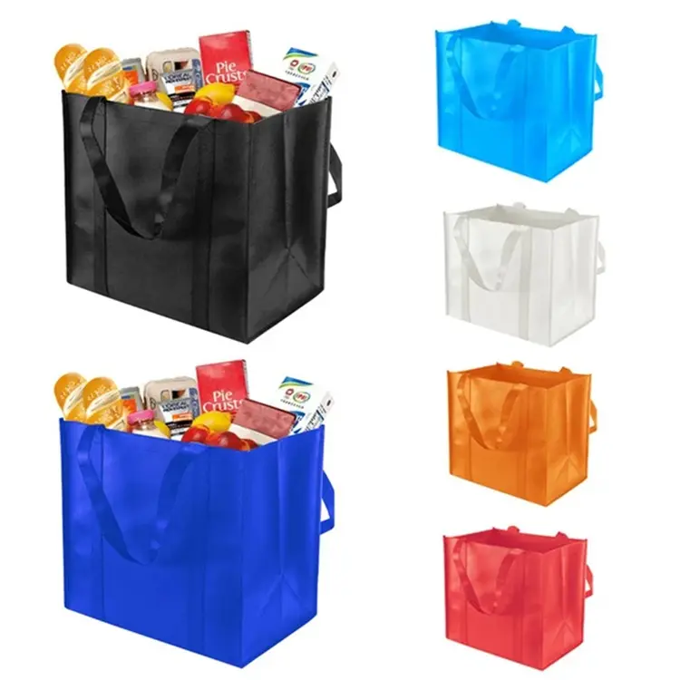 Sacs de courses multicouleurs réutilisables, sacs avec poignées renforcées, en tissu Non tissé, fourre-tout à emporter pour courses