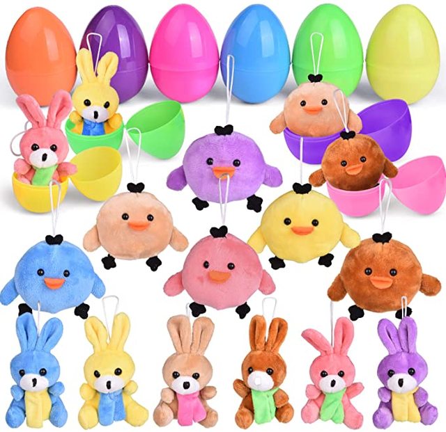 China OEM/ODM Easter Eggs Prefilled with Mini Plush Animals Bulk, Easter Eggs with Toys Inside Stuffed Bunny Chick Keychains