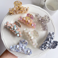 Accessoire de cheveux incrusté de diamants de style rétro coréen pince à griffes en forme de fleur pince à vinaigre étincelant-matériau en acétate de plastique