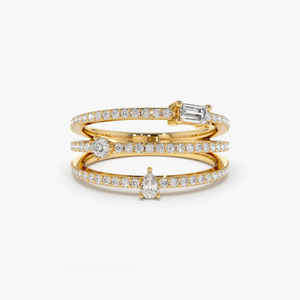 Anillo de Diamantes de Tres Filas en Oro de 14k, Oro Sólido Amarillo, Blanco y Rosa, Chapado en Rodio, 0.46 CT, Diamantes Naturales Unisex - Product Image 2