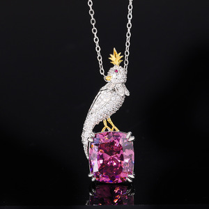 RZ New Vintage Magpie <strong>Bird</strong> Brooch Necklace Set Copper <strong>Gold</strong>-Plated Pink Crystal Zircon Made Anniversaries - Product Image 1