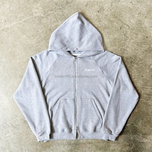 Ensemble survêtement homme gris coupe droite évasée avec pantalon de jogging et sweat à capuche zippé, coupe oversize, en tissu épais, personnalisable - Product Image 2