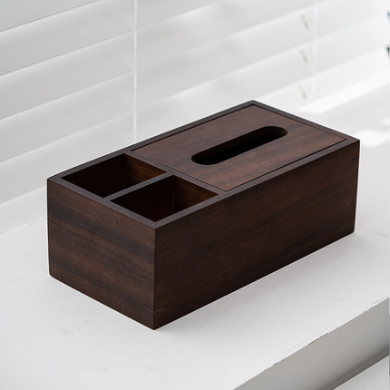 Walnut wood tissue box - right-angle storage