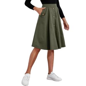 Jupe Midi Française Élégante Taille Haute avec Poches et Boutons, Modèles Tendance, Qualité Supérieure, Vente en Gros, Personnalisable OEM pour Femmes - Product Image 4