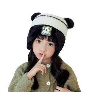 Designer Logo Winter Cotton Kids Hats Warm Ear Protection Hoods with Plush Knitted Cute Cartoon Style for Beach for Boys Girls