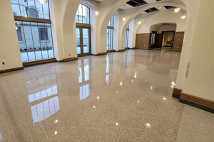 Design moderne Carreaux de marbre artificiel Grande <span class=keywords><strong>dalle</strong></span> de terrazzo Pierre de gravier pour villa Revêtement de sol extérieur Pierres de meulage en terrazzo - Product Image 3