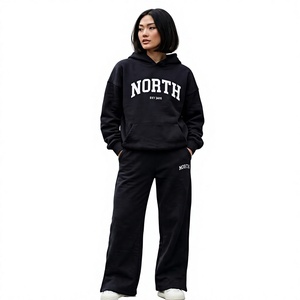 Conjunto de Sudadera con Capucha Gráfica Negra y Pantalones Anchos de Felpa para Mujer, Talla Grande, Dos Piezas, Casual, Ropa de Estar por Casa, Invierno - Product Image 1