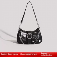 Sac à bandoulière en jean vintage A-180 pour femme, style motard, grande capacité, nouvelle collection, fermeture éclair, motif étoile, haut de gamme