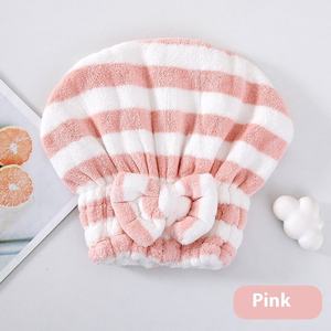 Bonnet de séchage des cheveux en polaire corail rayé, serviette de bain épaisse et mignonne avec absorption rapide, bandeau pour la tête pour la maison ou les voyages - Product Image 6