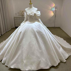 Elegant Satin Bohemian Floor-Length Ball Gown <b>Wedding</b> Dress Chapel Train Bridal Lsjj38 for - Product Image 1