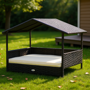 Casa de Mimbre para Perros con Cojín Extraíble, Cama para Mascotas de Gran Tamaño para Interiores y Exteriores, Estilo Moderno, Uso en Todas las Estaciones - Product Image 2