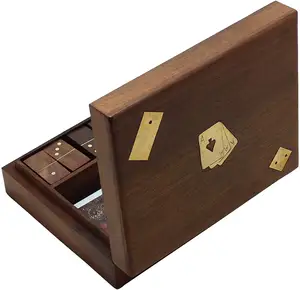 Wooden Playing Card box with dominoes and dice