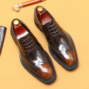 Layered Cowhide Business Casual British Style Embroidered Brocade Double-Lined Bottom Men's <b>Shoes</b> - Product Image 3