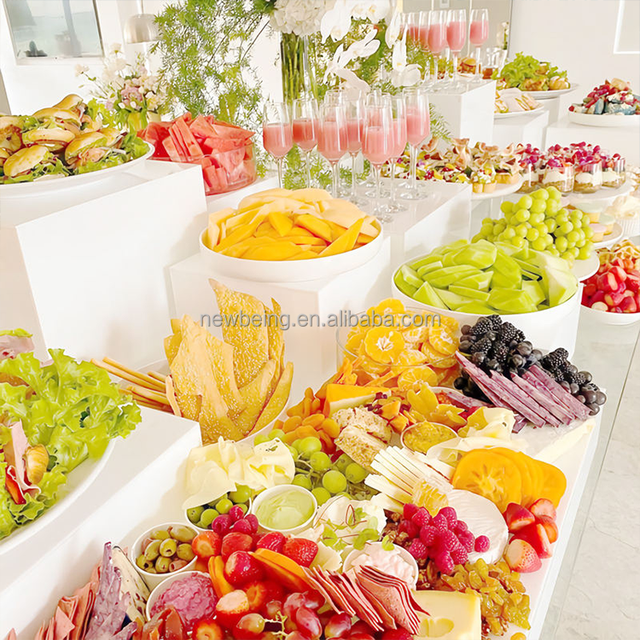 Mutilfuntion Acrylic Food Display Risers Cubes Acrylic Food Display Stand White Buffet