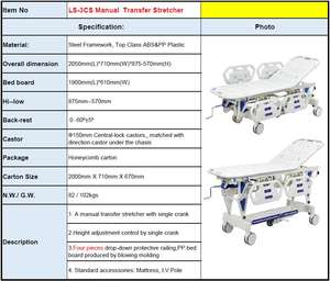 Camilla de ambulancia Carro en carro de <span class=keywords><strong>hospital</strong></span> Camilla manual Transferencia de pacientes Camilla de transporte de pacientes multifunción - Product Image 6